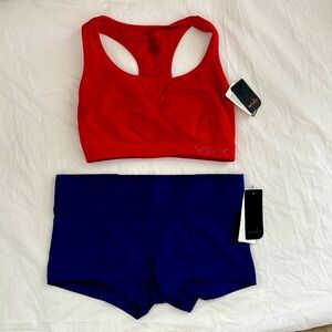 NWT Victoria’s Secret VSX SPORT red Sports Bra blue workout short Size Med & XS